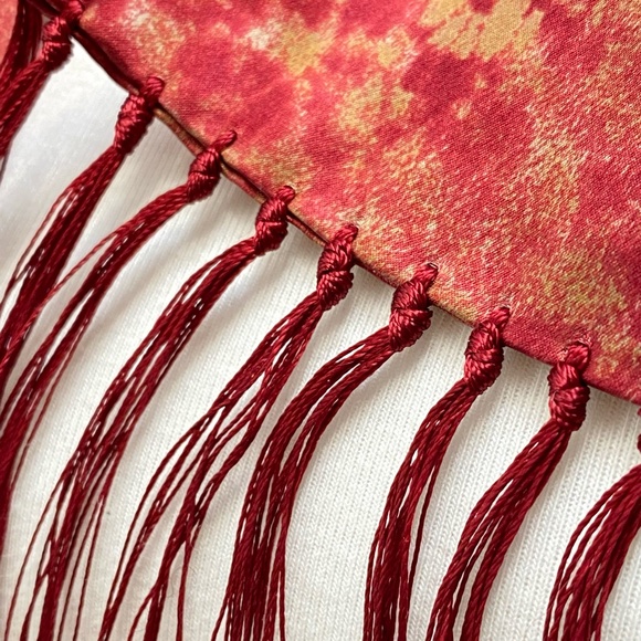 Rare Louis Feraud Scarf Deep Red with Fringe 100% Silk NWT Vintage - Picture 7 of 15